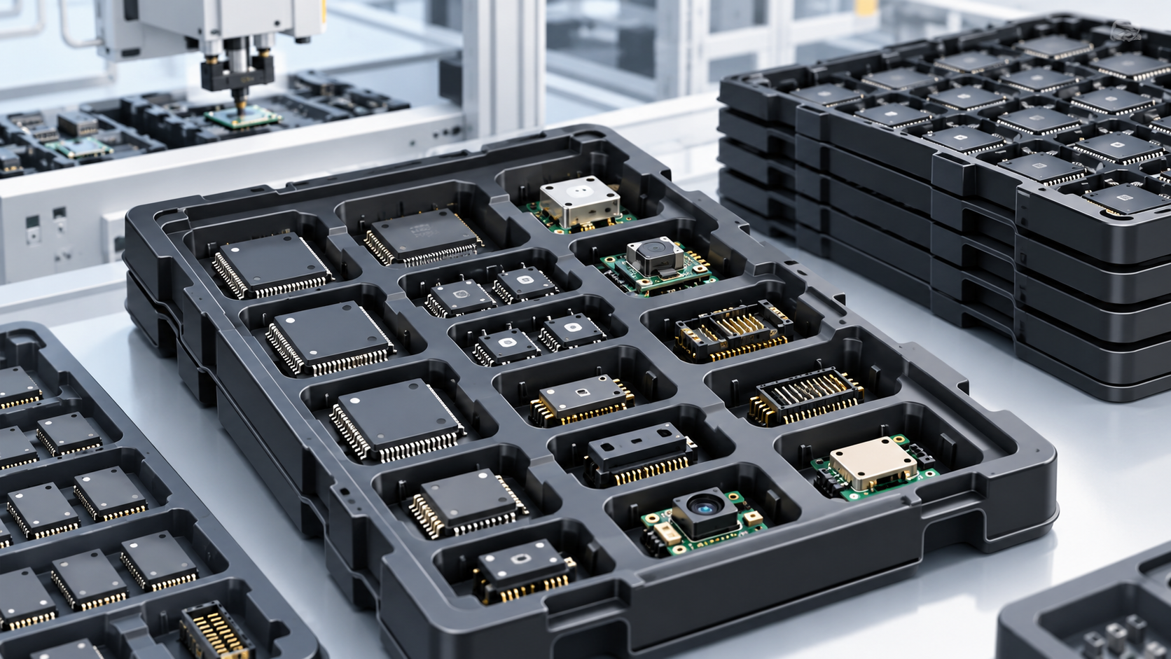 Anti-static trays for electronic components Anti-static trays for electronic components