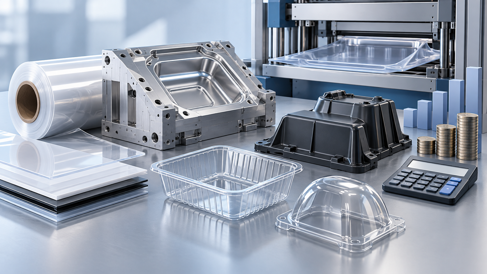 Thermoforming cost with tooling, material, machine and finished plastic parts Thermoforming cost with tooling, material, machine and finished plastic parts