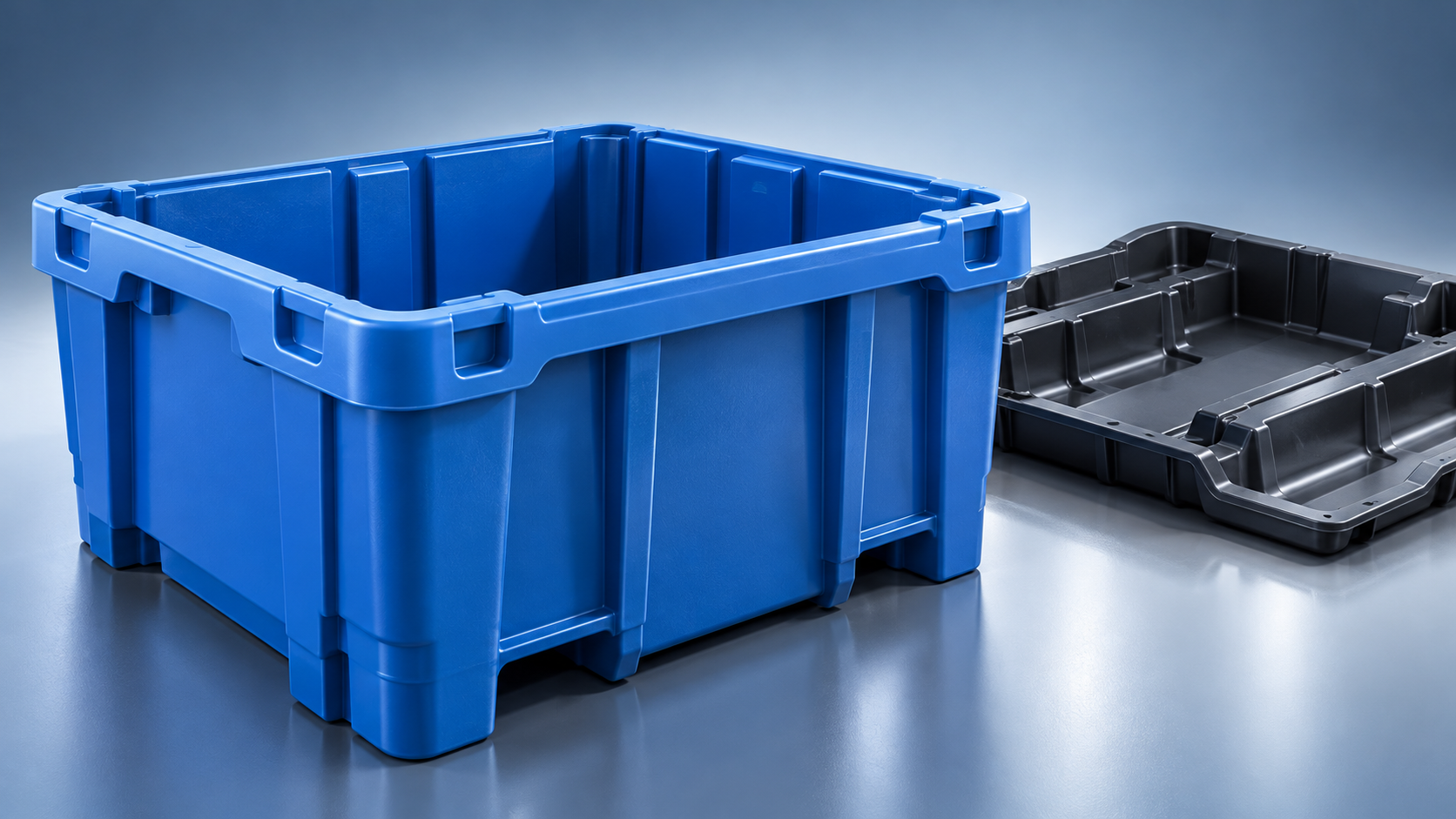 HDPE thermoforming industrial bin and tray for material handling HDPE thermoforming industrial bin and tray for material handling